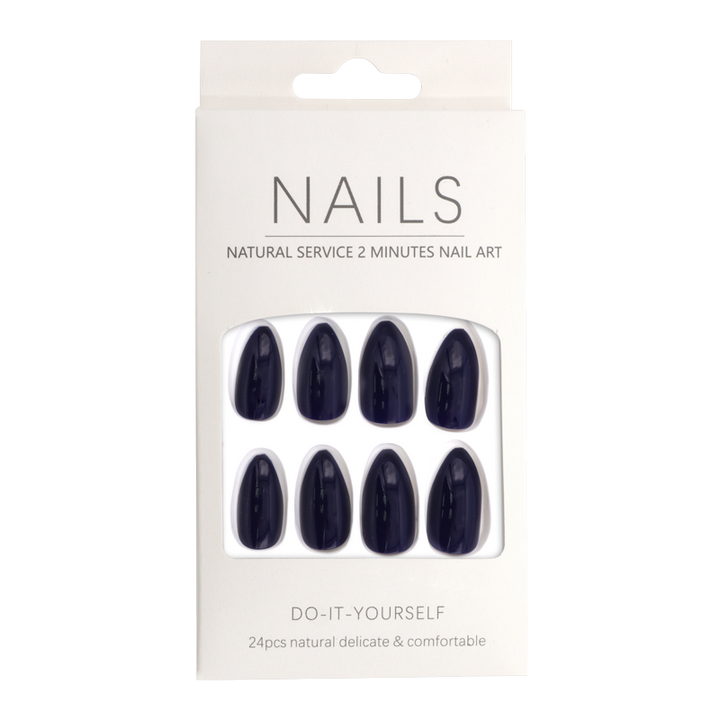 Press-On - Nails Amande Bleu Marin Lustré 24pcs