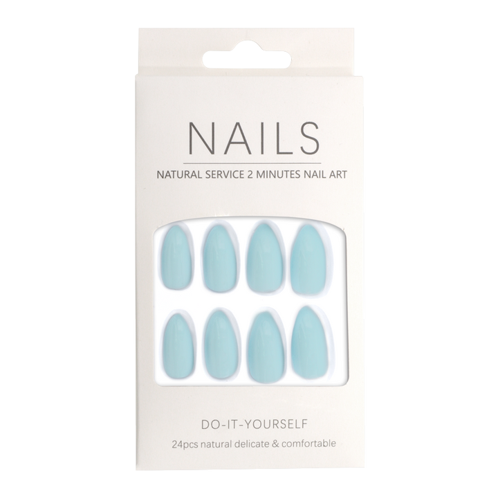 Press-On - Nails Amande Bleu Ciel Lustré 24pcs