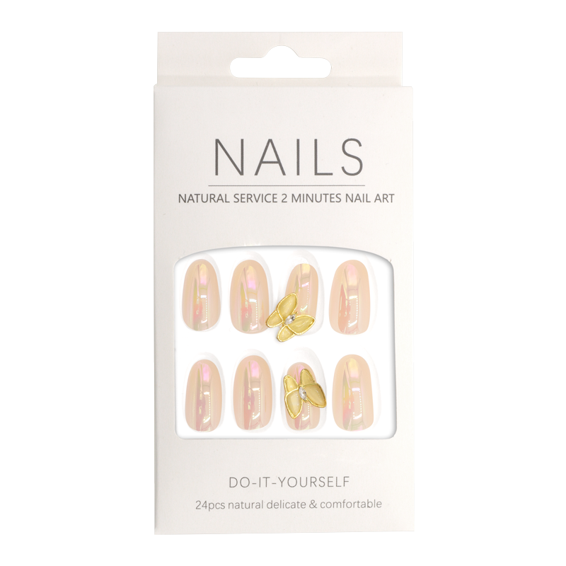 Press-On - Nails Shiny Butterfly Almond 24pcs
