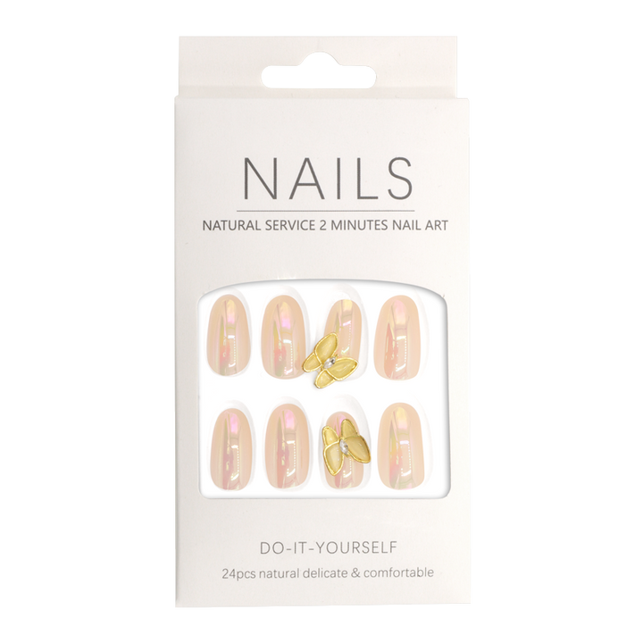 Press-On - Nails Shiny Butterfly Almond 24pcs