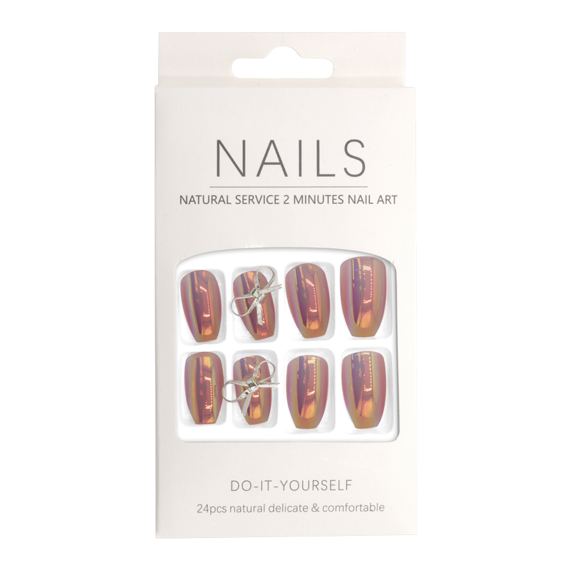 Press-On - Nails Shiny Bow Almond 24pcs