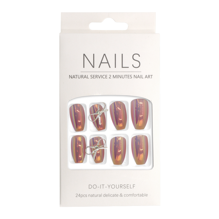 Press-On - Nails Shiny Bow Almond 24pcs