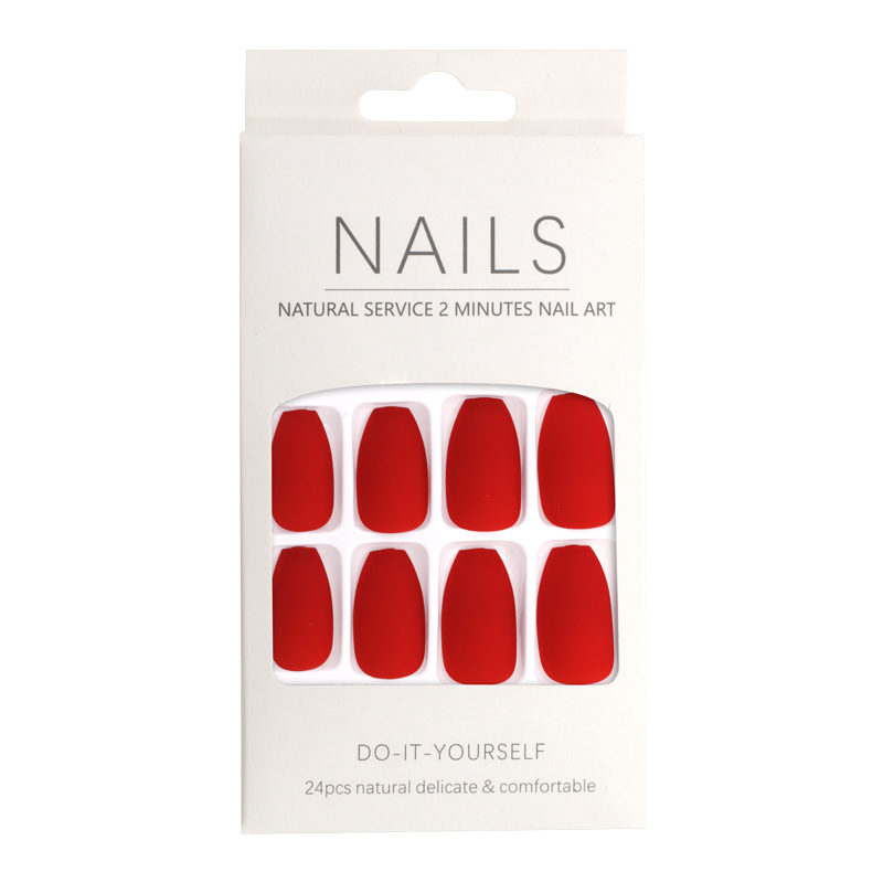 Press-On Nails kit Carré Arrondi Rouge Vif Mat 24pcs