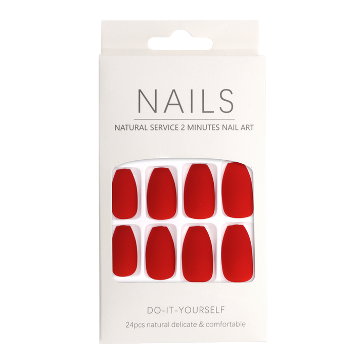Press-On Nails kit Carré Arrondi Rouge Vif Mat 24pcs