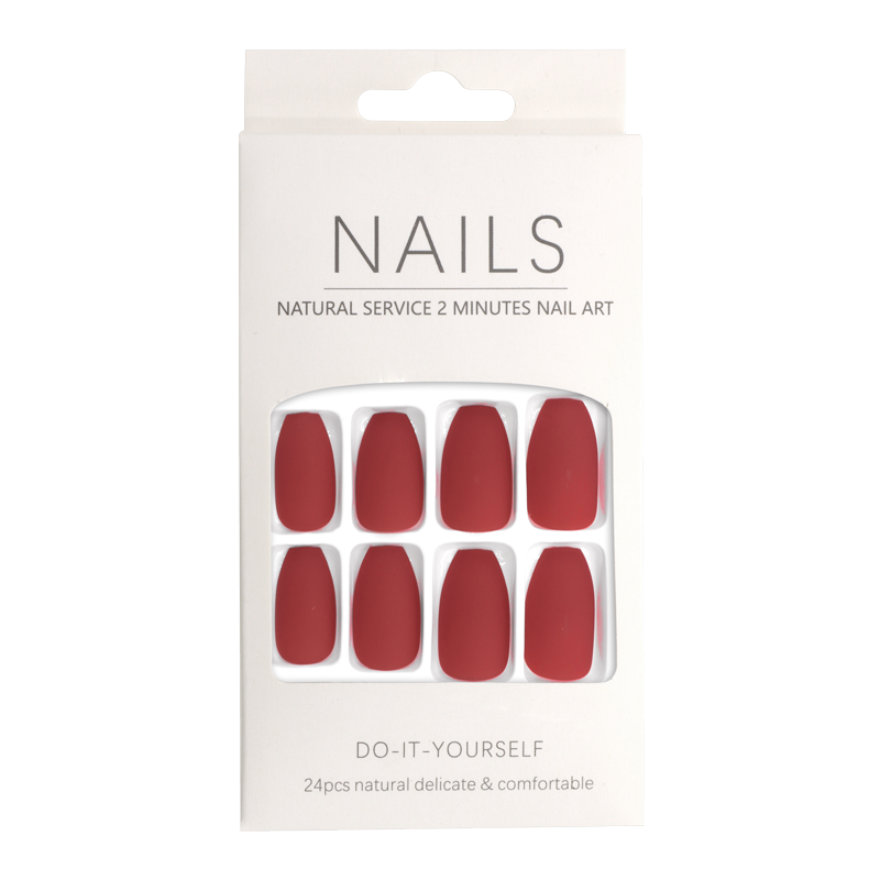 Press-On Nails Matte Cherry Red Rounded Square 24pcs