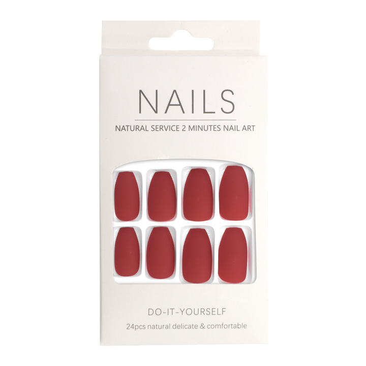 Press-On Nails Matte Cherry Red Rounded Square 24pcs