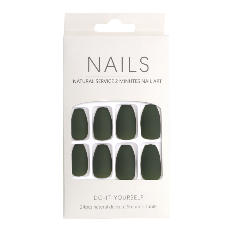 Press-On Nails Carré Arrondi Vert Sapin Mat 24pcs