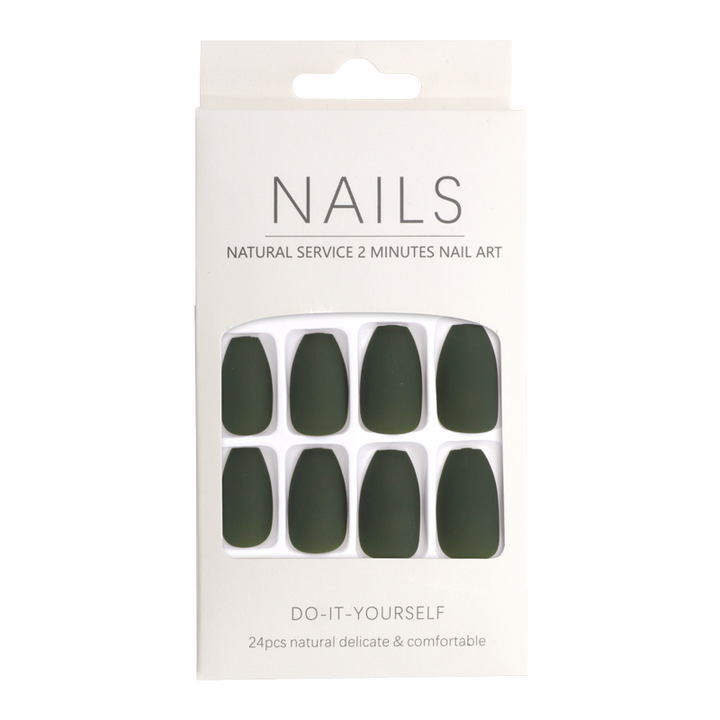 Press-On Nails Carré Arrondi Vert Sapin Mat 24pcs