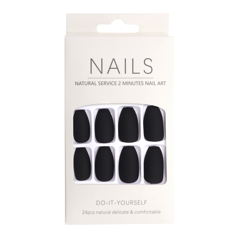 Press-On Nails Carré Arrondi Noir Mat 24pcs