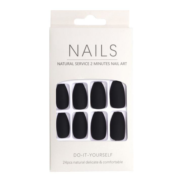 Press-On Nails Carré Arrondi Noir Mat 24pcs