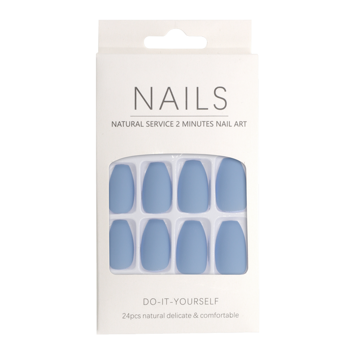 Press-On Nails Carré Arrondi Bleu Pâle Mat 24pcs
