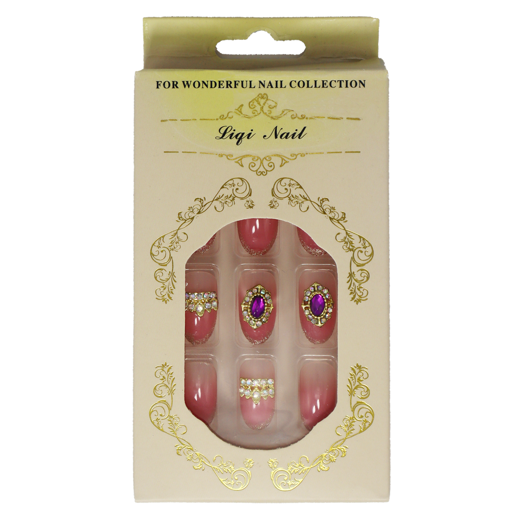Press-On Nails - Liqi Nail Pink & Stones Almond 24pcs