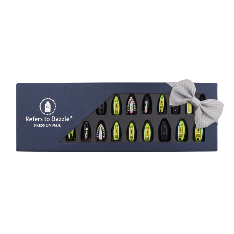 Press-On nails faux ongles - Refers to Dazzle Noir/Vert/Pierres 24pcs