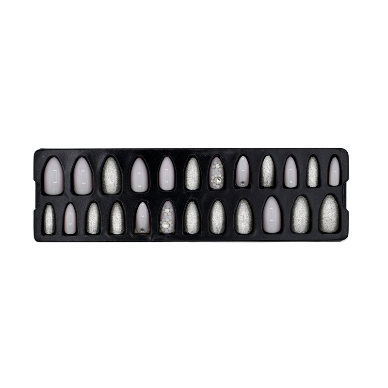 Press-On Nails - Refers to Dazzle Silver/Greyish Pink/Stones 24pcs