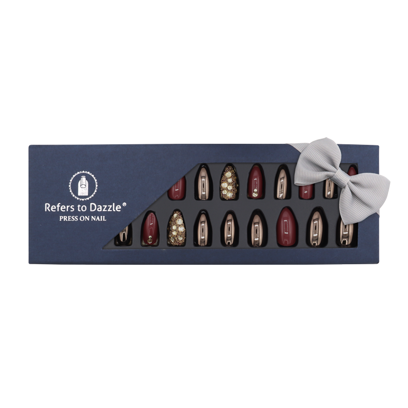 Press-On nails - faux ongles Refers to Dazzle Bourgogne/Bronze/Pierres 24pcs
