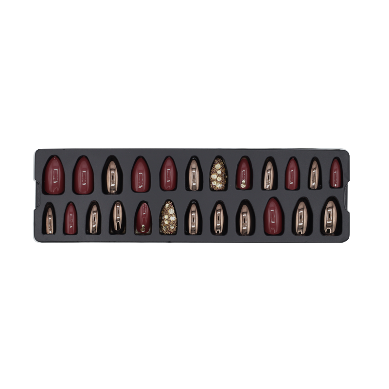 Press-On Nails - Refers to Dazzle Burgundy/Bronze/Stones 24pcs