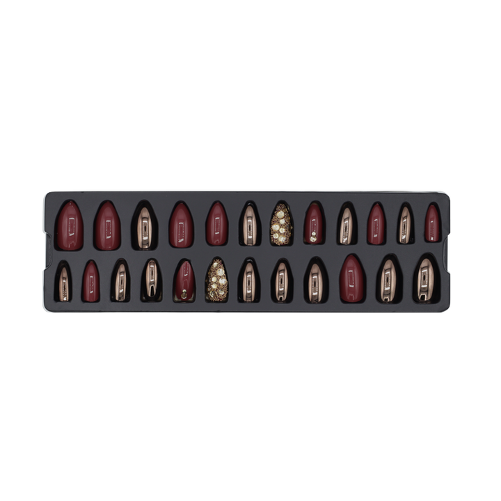 Press-On Nails - Refers to Dazzle Burgundy/Bronze/Stones 24pcs