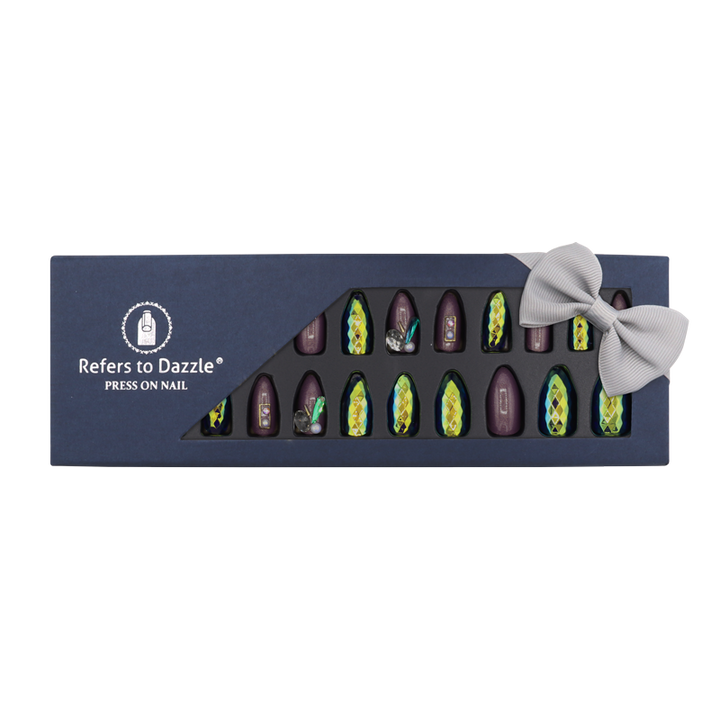 Press-On nails - Refers to Dazzle Raisin/Vert/Pierres 24pcs