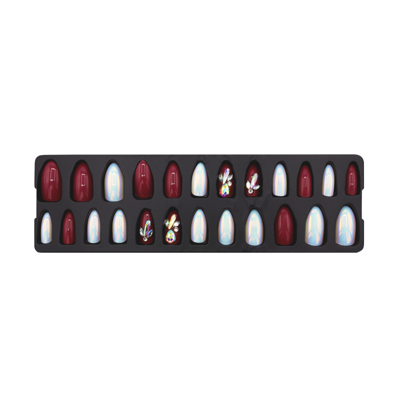 Press-On Nails - Refers to Dazzle White/Red/Stones 24pcs