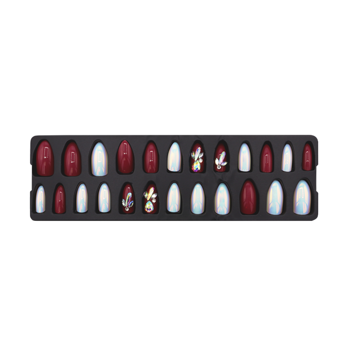 Press-On Nails - Refers to Dazzle White/Red/Stones 24pcs