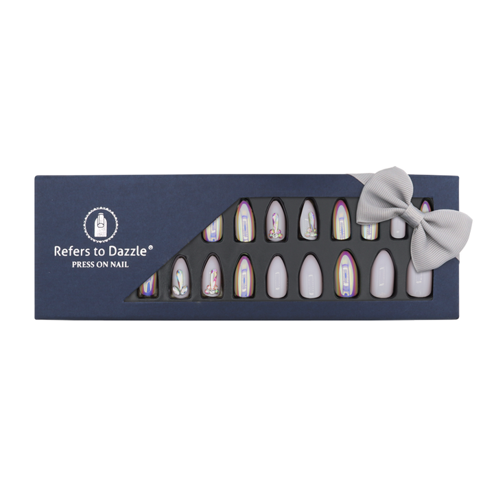 Press-On Nails - Refers to Dazzle Greyish Pink/Purple/Stones 24pcs