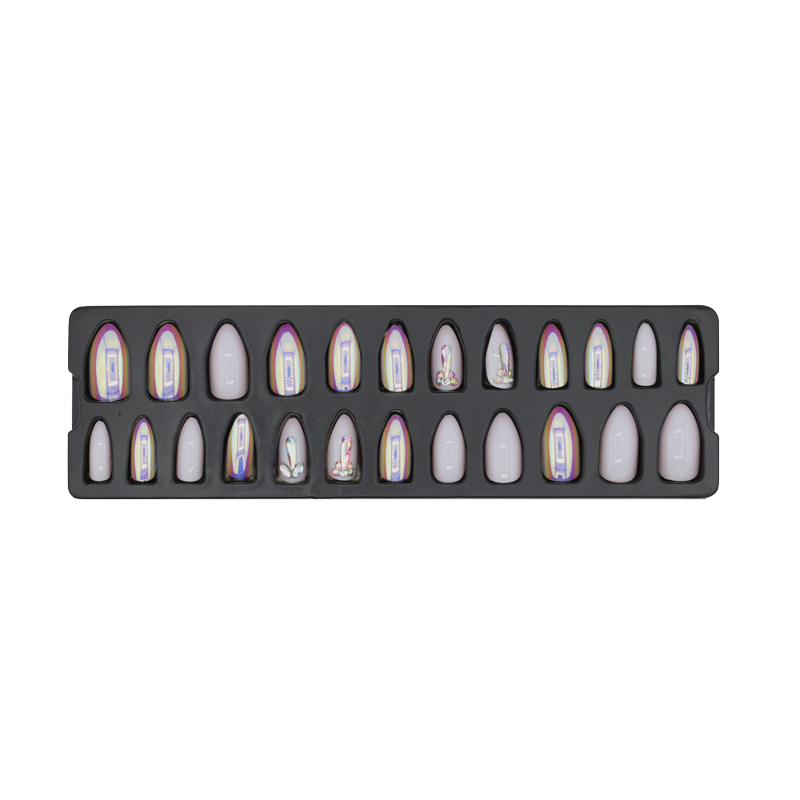 Press-On Nails - Refers to Dazzle Greyish Pink/Purple/Stones 24pcs