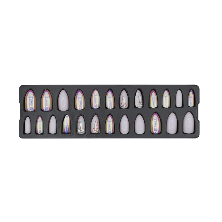 Press-On Nails - Refers to Dazzle Greyish Pink/Purple/Stones 24pcs