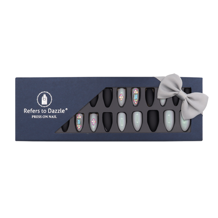 Press-On nails Refers to Dazzle Noir Gris faux ongles