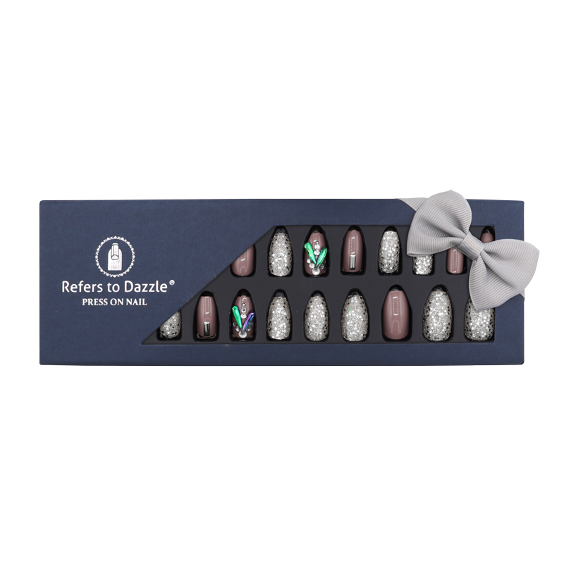 Press-On nails faux ongles - Refers to Dazzle Argent/Gris Rose/Pierres 24pcs