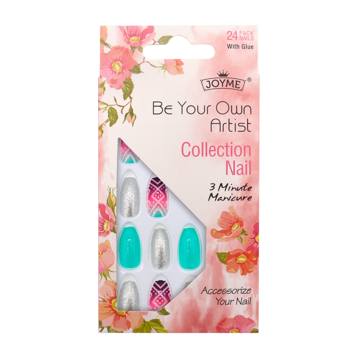 Press-On Nails - Joyme Aqua/Argent/Mauve/Rose 24pcs