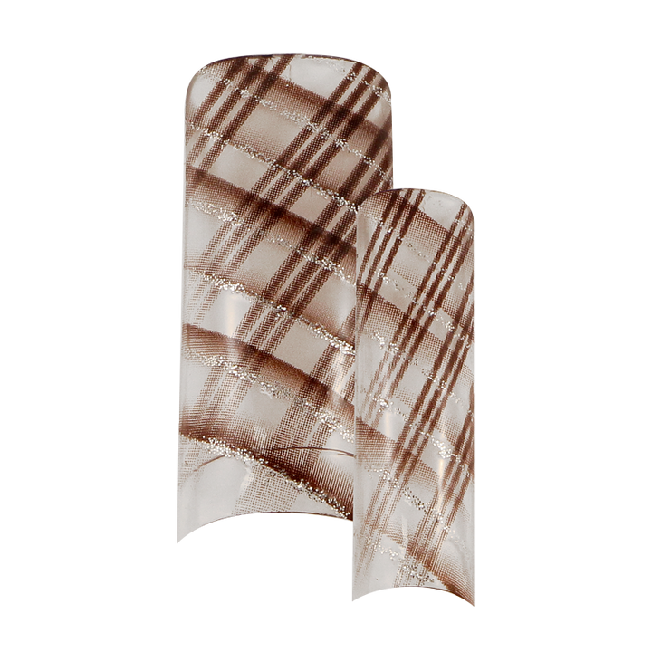 Decorative Nail Tips Half Well Brown and Silver Lines (70)