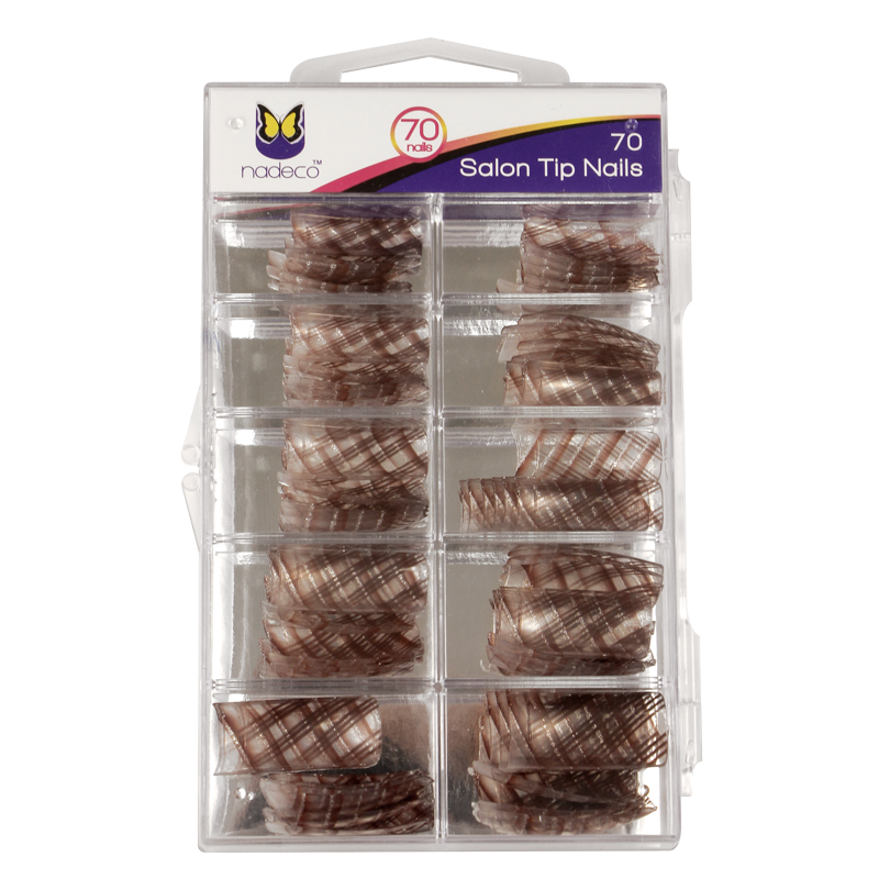 Decorative Nail Tips Half Well Brown and Silver Lines (70)