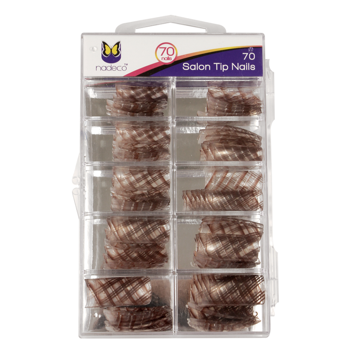 Decorative Nail Tips Half Well Brown and Silver Lines (70)