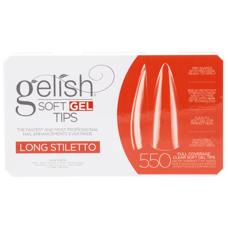 Gelish Soft Gel Tips - Prothèses Stiletto Long (550pcs) capsules transparente ongle