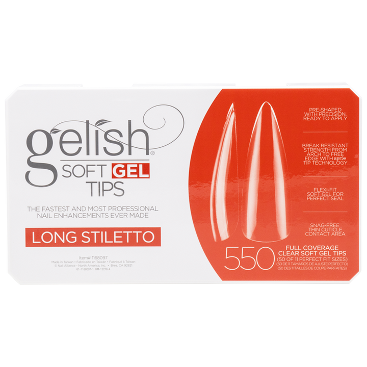 Gelish Soft Gel Tips - Prothèses Stiletto Long (550pcs) capsules transparente ongle