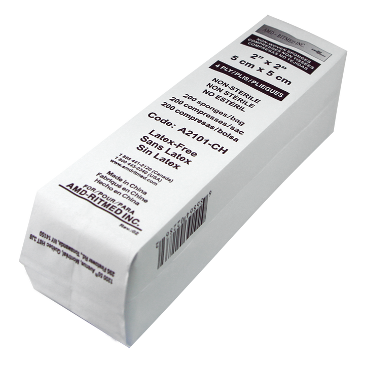 Tampon 2x2 AMD-Ritmed 4 Plis (paquet de 200pcs) emballage