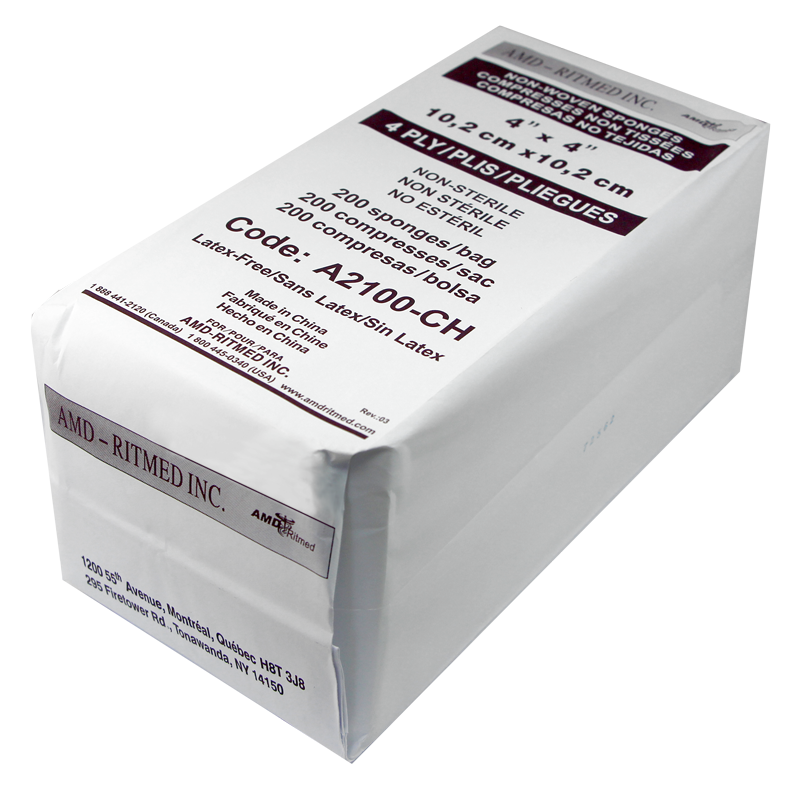 Tampons 4x4 AMD-Ritmed 4 Plis (paquet de 200pcs) emballage