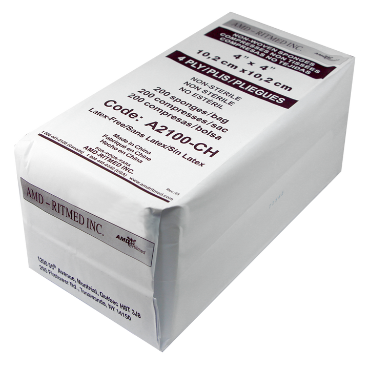 Tampons 4x4 AMD-Ritmed 4 Plis (paquet de 200pcs) emballage