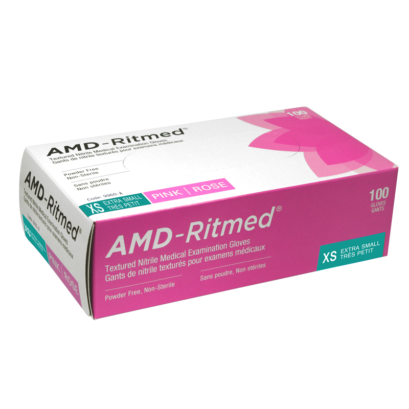 Gants Nitrile AMD-Ritmed Rose Sans Poudre XSmall (100 gants)