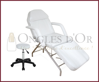 Chaise d'Esthétique Blanche Ajustable + Tabouret Blanc