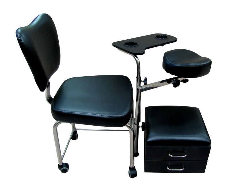 Chaise de Pédicure avec Appui-Pied, Plateau, Tiroirs, Noir