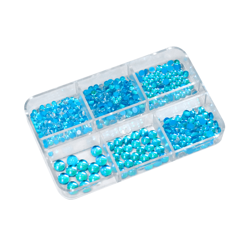Nail Art Kit - Bright Blue AB Half Peals Mermaid Stones (6 S