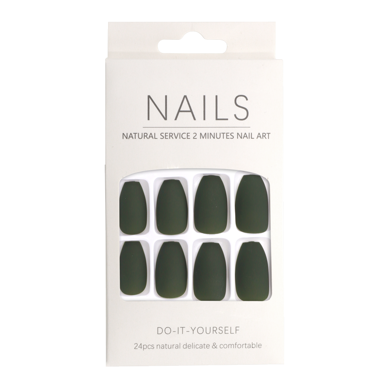 Press-On Nails Matte Pine Green Rounded Square 24pcs