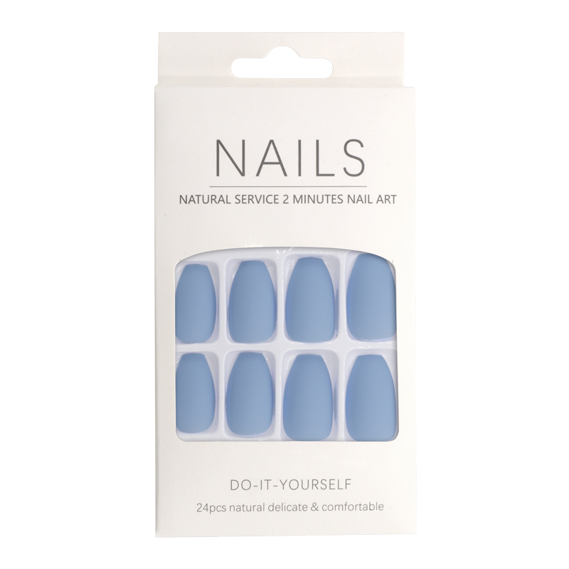 Press-On Nails Carré Arrondi Bleu Pâle Mat 24pcs
