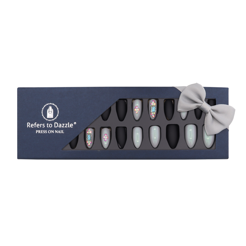 Press-On Nails - Refers to Dazzle Black/Grey/Stones 24pcs