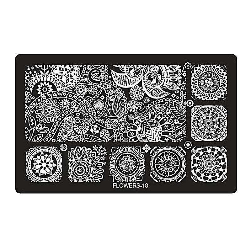 Plaque de Stamping XL Rectangulaire Flowers-18 (6,5'' x 4'')