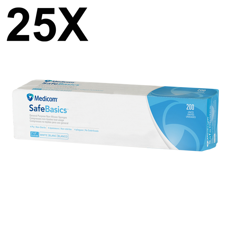 Tampon Medicom Safe Basics 2x2 Général 4 Plis, 25 paquets de 200